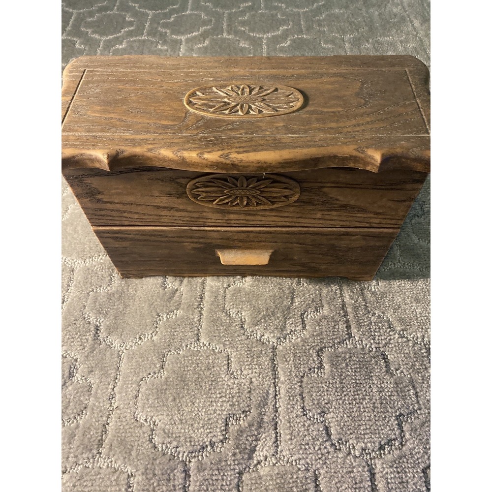 Vintage Lerner Sewing Recipe Grandmas Box Flip Lid with Drawer Faux Wood Storage